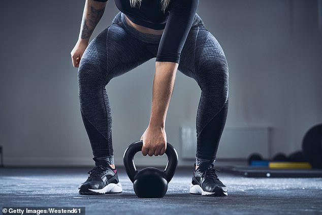 Lifting weights three times a week may help reduce a person¿s biological age by almost eight years, a study suggests (stock image)